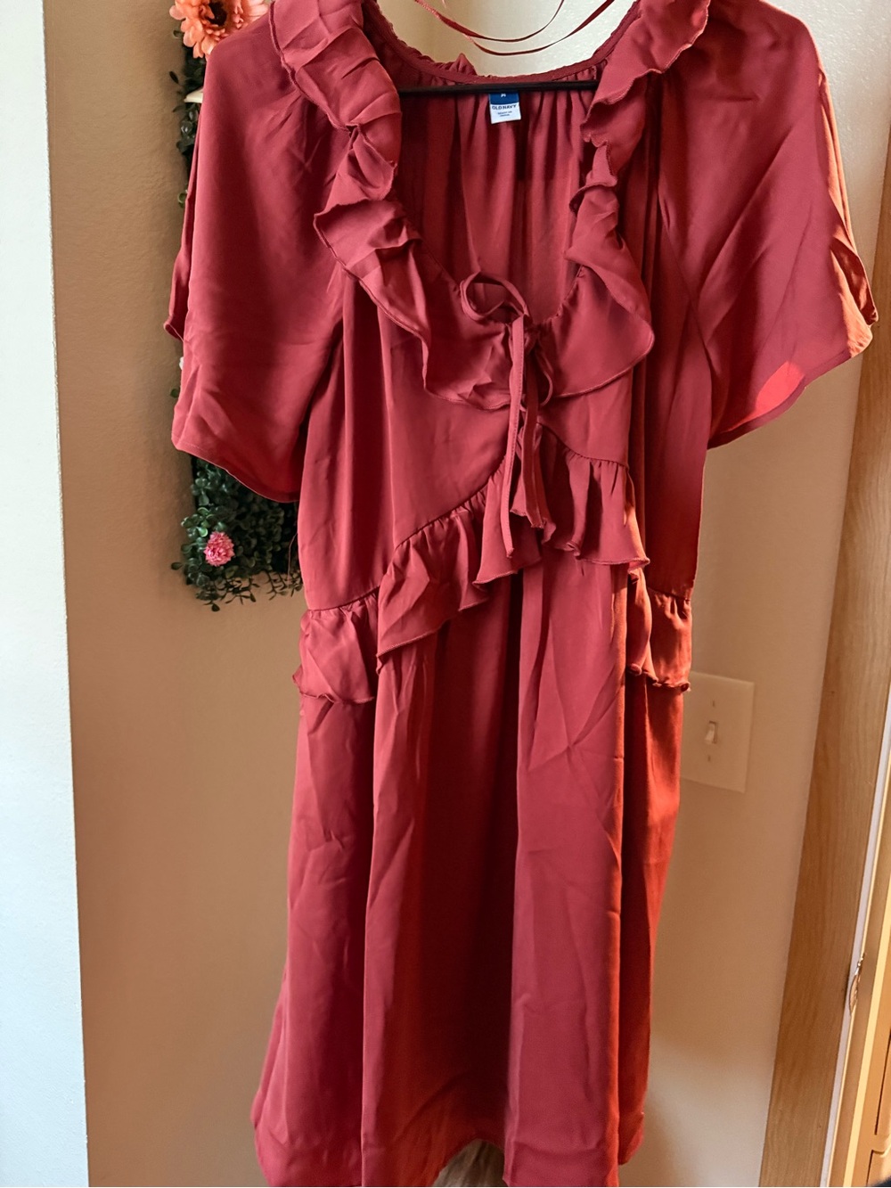 Old Navy Ruffle-Front Mini Dress in Rust Red
